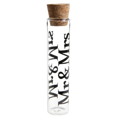 Mariage thme Mr & Mrs  - 4 prouvettes  drages mariage en verre Mr & Mrs : illustration