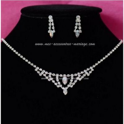 Bijoux de Mariage  - Parure mariage bijoux ton argent cristal aurore boréal : illustration
