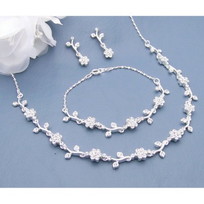 Promotions  - Parure Bijoux Mariage 3 pieces argent rhodi et oxydes ... : illustration