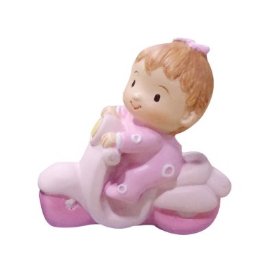 Dcoration de Fte, Anniversaire, Mariage, Baptme  - Figurine sujet baptme bb fille sur moto : illustration