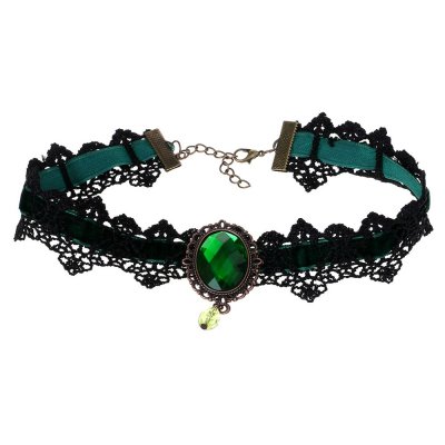 Parures de mariage en cristal  - Choker gothique ruban vert et dentelle noir cristal ... : illustration