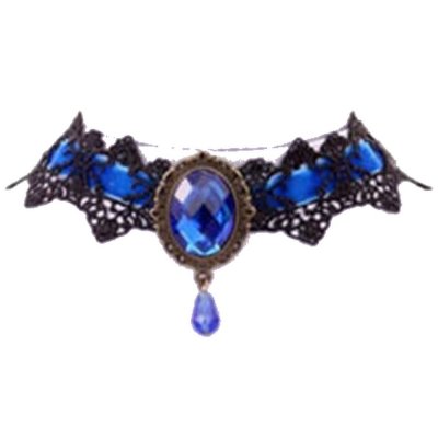 Bijoux de Mariage  - Choker gothique satin bleu et dentelle noir cristal ... : illustration