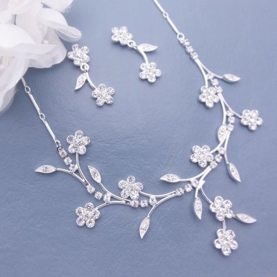 Parures de mariage en cristal  - Bijoux Mariage Parure Argente Cristal Clair 