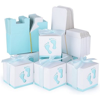 Boite de Drages  - Boite a Drages Baptme Pieds de Bb Bleu (par 10) : illustration