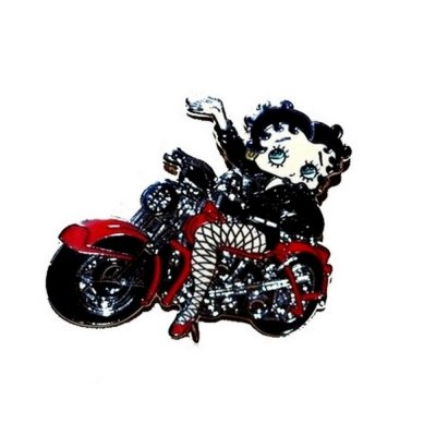Bijoux de Mariage  - Broche Plaqué Argent Betty Boop En Moto Harley : illustration