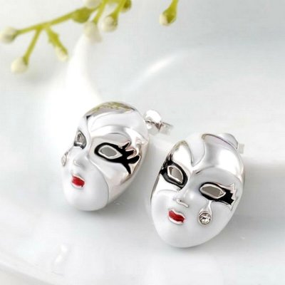 Bijoux de Mariage  - Boucles d'oreilles clou bijoux femme masque Pierrot : illustration