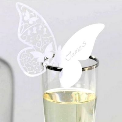 Mariage thme champtre  - Marque-place Papillon Dentelle Crme (lot de 10) : illustration