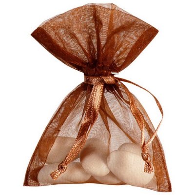 Sac drages Sachet drages Bourse  drages  - Sachet  Drages Organdi Chocolat (lot de 10) : illustration