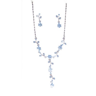 Parure de Soire Mariage  - Parure Mariage Argent Bijou Femme Cristal Bleu  : illustration