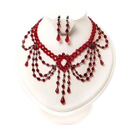 Parures de mariage en perles  - Parure bijoux mariage perles rouge  : illustration