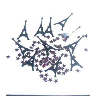 Decoration Mariage  - Confettis De Table Mtallis Tour Eiffel Noir Etoile ... : illustration