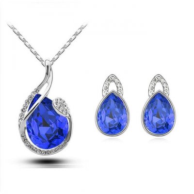 Mariage thme mer  - Bijoux Mariage Parure Cristal Bleu 