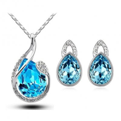 Promotions  - Parure de bijoux cristal bleu turquoise ton argent : illustration