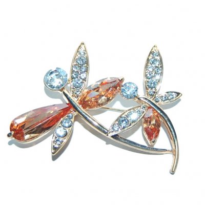 Bijoux de mariage : broches  - Broche bijou mtal rhodi ton or cristal clair et ... : illustration