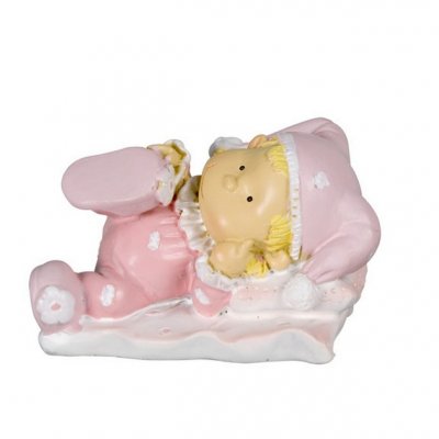 Décoration de Baptême  - Sujet dragées figurine de baptème bébé fille sur coussin : illustration