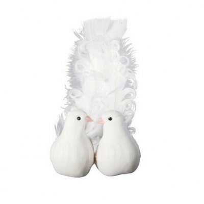 Dco de table Communion  - Grandes colombe en plumes blanche 17cm x 2 pices : illustration