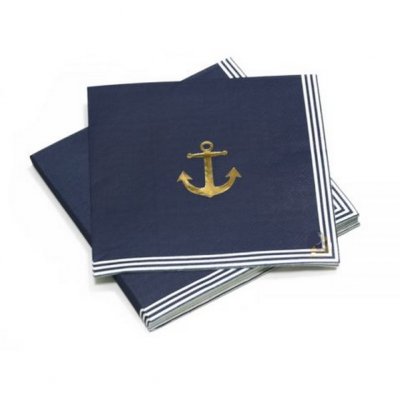 Dco de table Baptme  - Serviettes en papier marinire et ancre dore (lot ... : illustration