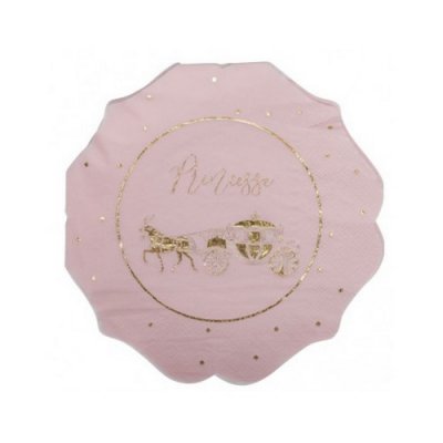 Decoration Mariage  - 16 Serviettes Princesse et Carrosse Rose et Or : illustration