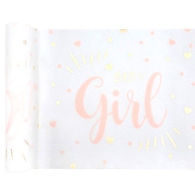 Dco de table Baptme  - Chemin de table Baby shower fille mtal rose : illustration