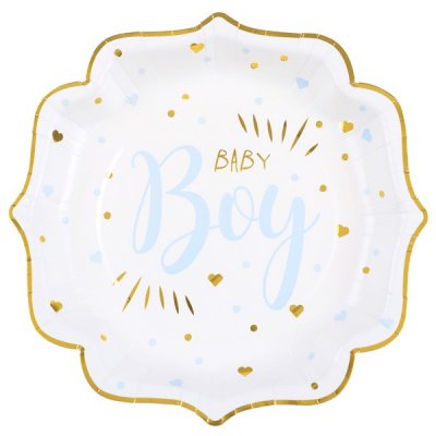 Dcoration de Fte, Anniversaire, Mariage, Baptme  - Assiettes Baby Shower Bleu Blanc Or (Lot de 10) : illustration