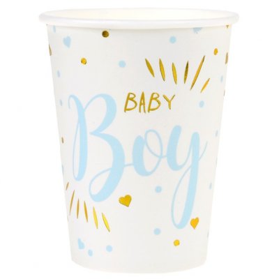 Gobelets jetables  - Gobelets Baby Shower Bleu Blanc Or (Lot de 10) : illustration