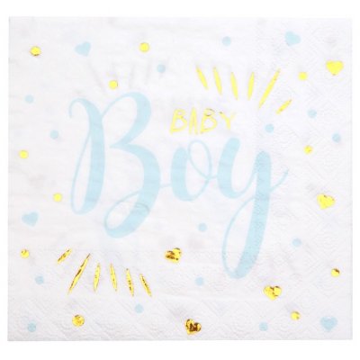 Dcoration de Baptme  - Serviette Papier Baby Shower Bleu Blanc Or (Lot de ... : illustration