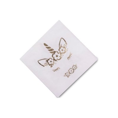 Dcoration de Baptme  - 16 Serviettes jolie licorne champagne et dorure  : illustration