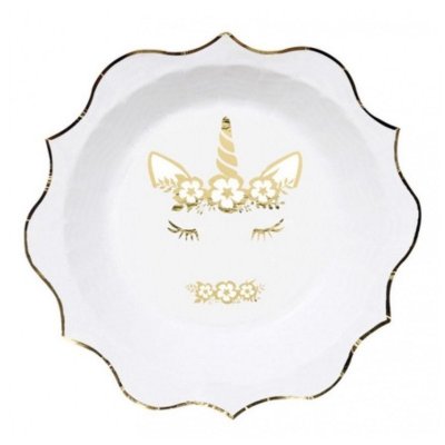 Dcoration de Baptme  - Assiettes licorne dore 23 cm (lot de 8) : illustration
