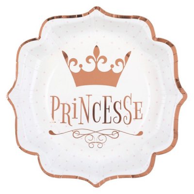 Dcoration de Table  - Assiettes Princesse en carton mtallis or (lot de ... : illustration