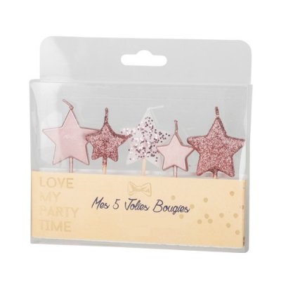 Décoration de Table Mariage  - Bougie étoile rose gold sur pic 7 cm  (lot de 5) : illustration