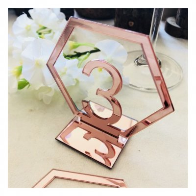 Dcoration de Table Mariage  - Numro de table hexagonale plexiglas rose gold ( Lot ... : illustration