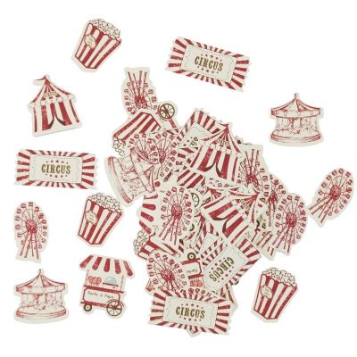 Decoration Mariage  - 100 Confettis circus vintage ivoire et rouge  : illustration