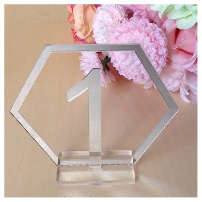 Dcoration de Salle de Mariage  - Numro de table hexagonale plexiglas Argent ( Lot ... : illustration