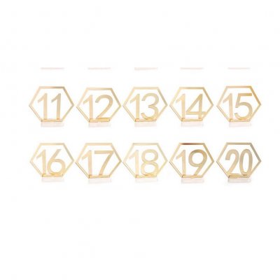 Décoration de Table  - Numéro de table géométrique plexiglas doré 11 à 20 ... : illustration