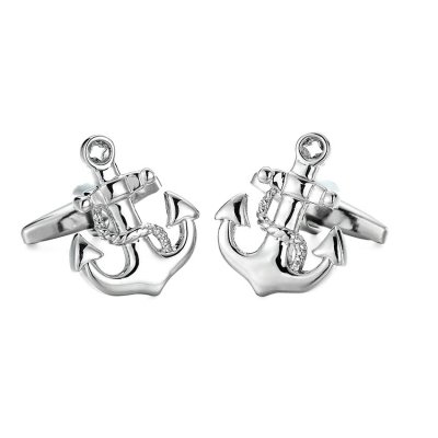 Bijoux hommes mariage  - Boutons de manchette ancre marine argent : illustration