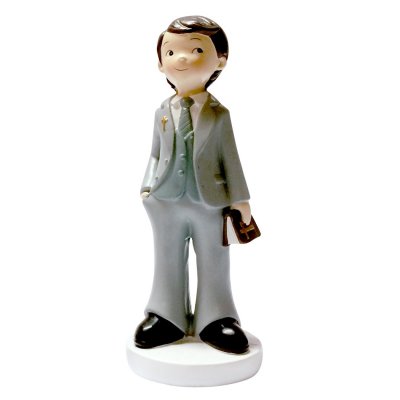 Dcoration de Communion  - Figurine communiant chic en costume gris : illustration