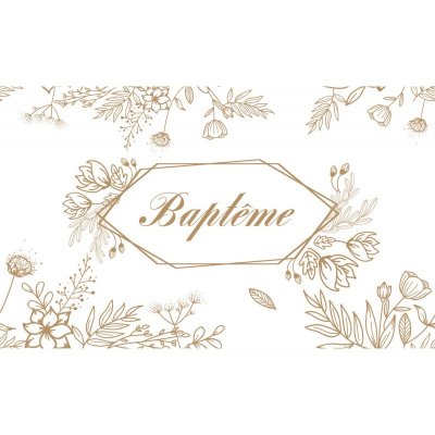 Dcoration de Baptme  - Chemin de table baptme blanc fleuri or 5 m  : illustration