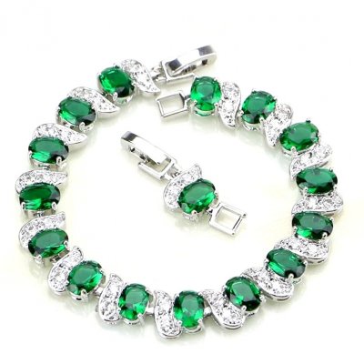 Bijoux de Mariage  - Bracelet plaqué argent oxydes de zirconium vert émeraude : illustration