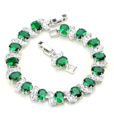 Mariage et Accessoires  - Bracelet plaqu argent oxydes de zirconium vert meraude : illustration