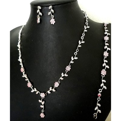 Parures de mariage en cristal  - Parure de bijoux mariage strass rose 3 pices  : illustration