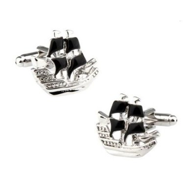 Bijoux et accessoires mariage Homme  - Boutons de manchette mtal argent - Bateau de pirate : illustration