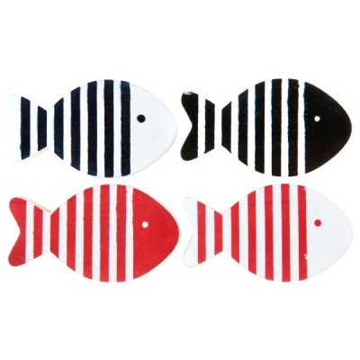 Marque-places de Baptme  - 4 Marque-places Poisson en bois rays bleu/rouge : illustration