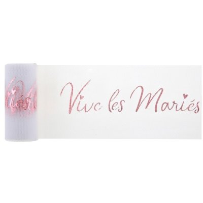 Decoration Mariage  - Ruban Tulle Vive les Mariés Rose Gold 8 cm x 10 M : illustration