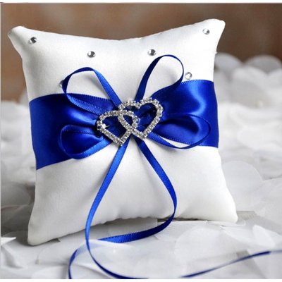 Coussin alliances Mariage  - Coussin Mariage Blanc et Bleu Marine- Coeur Strass ... : illustration