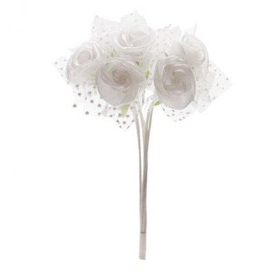 Decoration Mariage  - Fleurs artificielles et tulle à pois blancs 12 cm : illustration