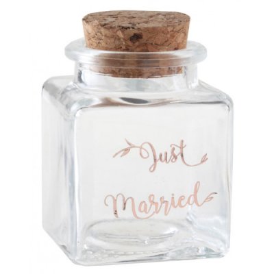 Contenants en verre  drages  - Pot  drages carr just married rose gold : illustration