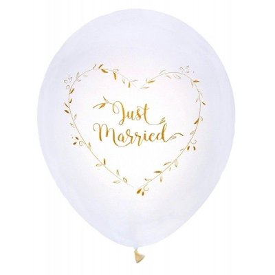Sortie d'glise  - Ballons en latex blanc just married or 23 cm - Lot ... : illustration
