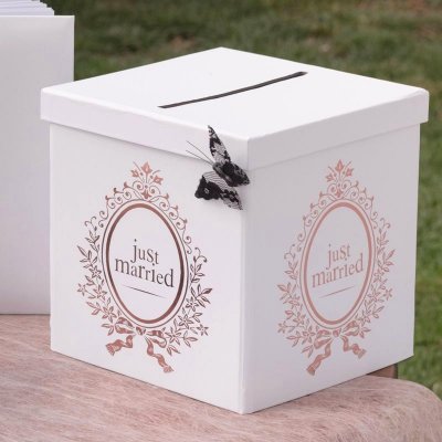 Urnes et Tirelires Mariage  - Urne mariage Just Married Rose Gold Metallis : illustration