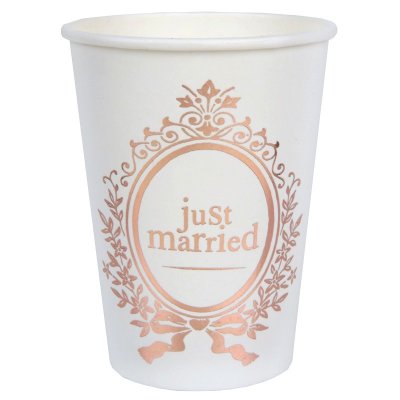 Mariage thme Just Married  - Gobelets en carton just married rose gold - Lot de ... : illustration