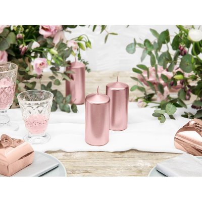 Mariage thme With Love  - 6 Bougies Cylindrique Rose Gold Nacre 12cm : illustration